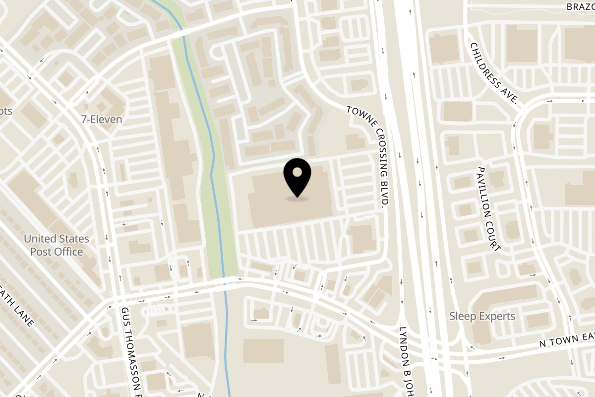 Map showing the location of Fit Factory Grill Fit Factory Grill - Mesquite on 2021 N Town E Blvd suite 700a in Mesquite